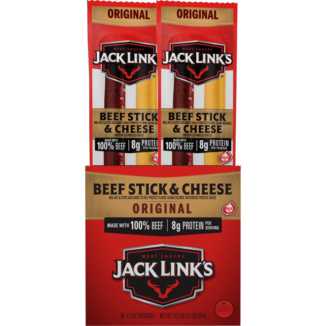 **Jack Link's** Beef Stick & Cheese, Original, 1.2 oz, 16 ct