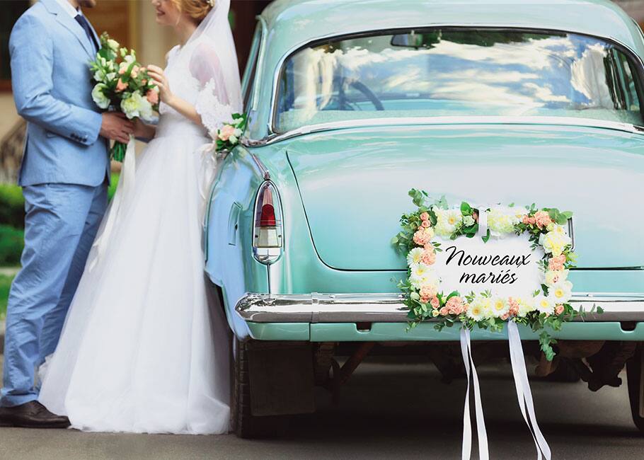 Car with a just married sign on the back