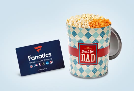 A gift card and a bucket of popcorn.