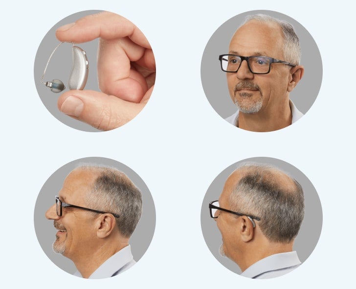 man wearing receiver in the canal hearing aids