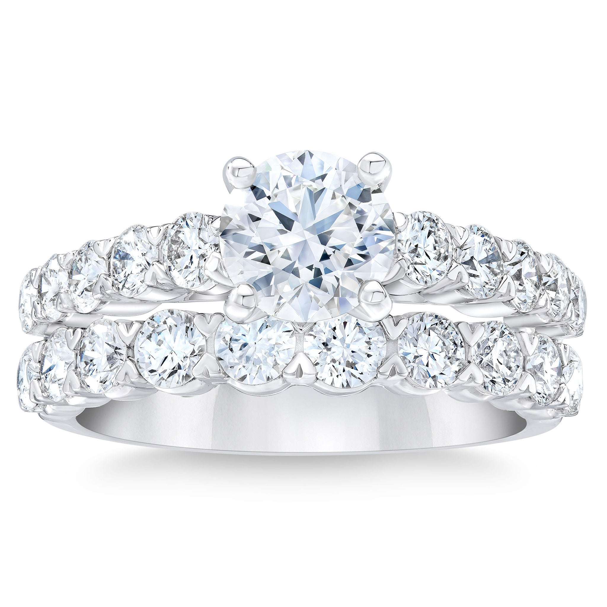 Round Brilliant 3.00 ctw VS2 Clarity, I Color Diamond Platinum Wedding Set (1.20 ct Center Stone)