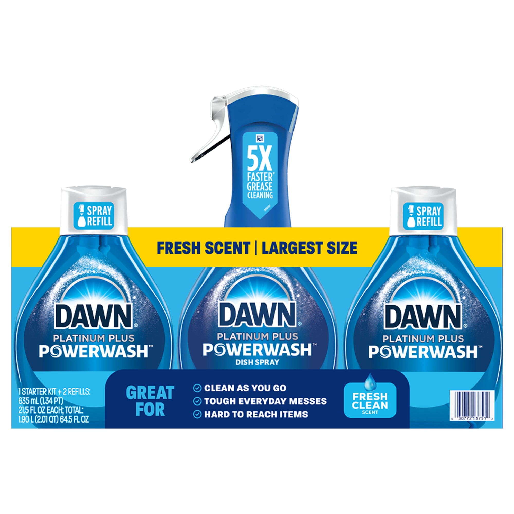 **Dawn Platinum Plus** Powerwash Liquid Dish Detergent Spray, Fresh Clean Scent, 1 Starter Kit + 2 Refills