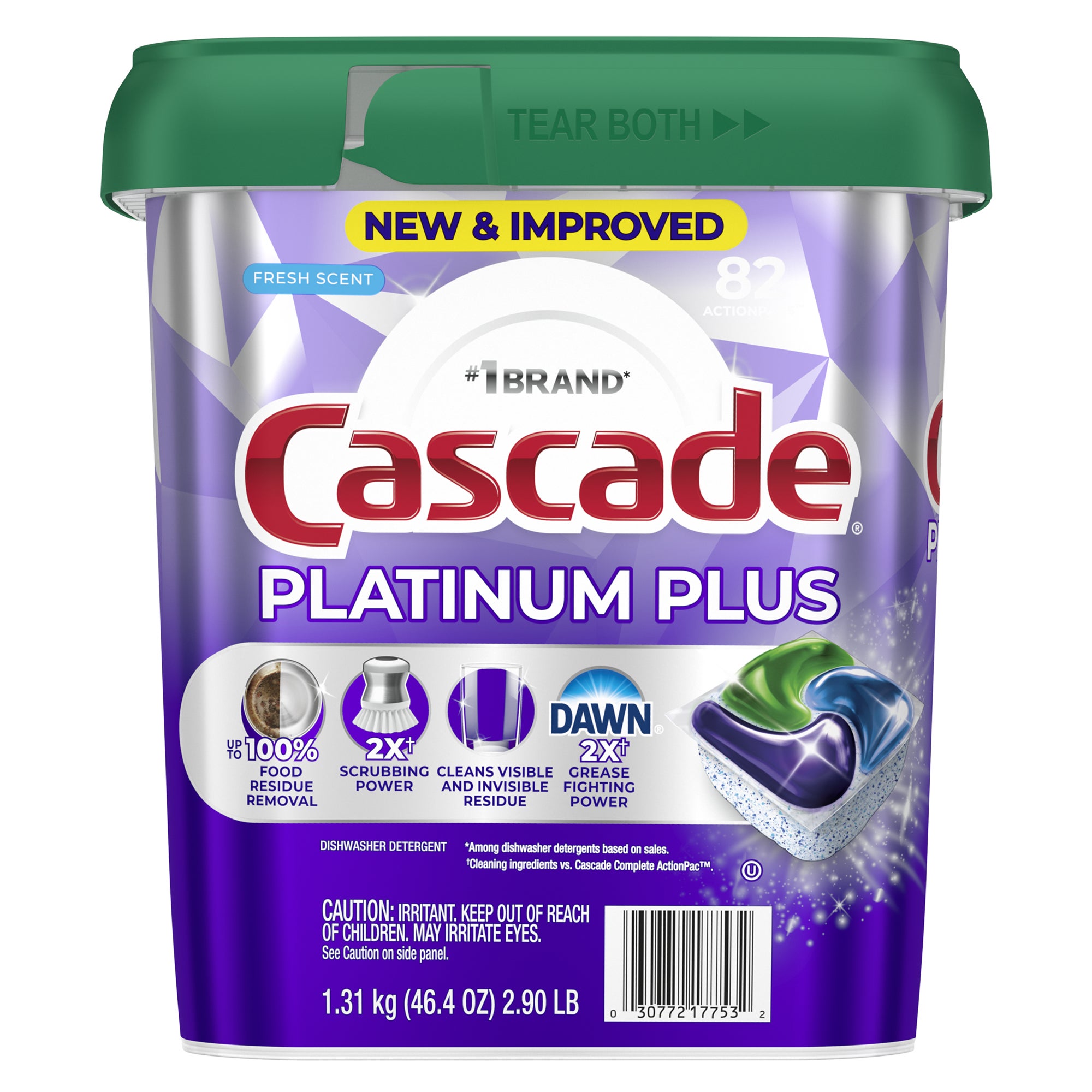 **Cascade Platinum Plus** Dishwasher Detergent, ActionPacs, Fresh Scent, 82 ct