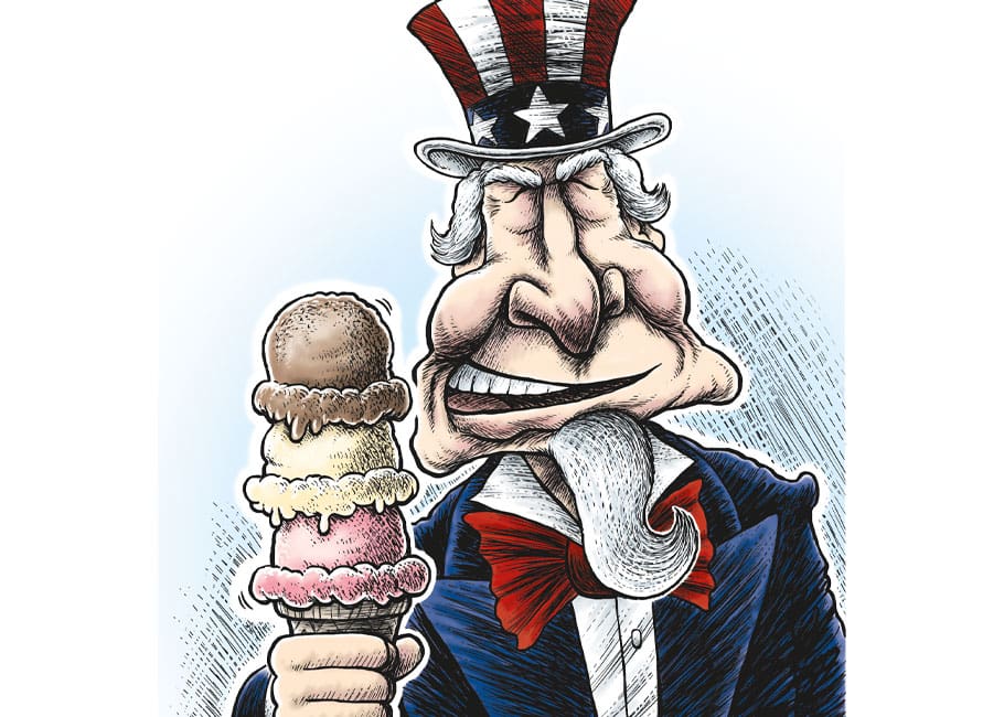illustration of Uncle Sam with an ice cream cone
