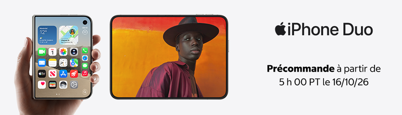 iphone duo. Précommande à partir de 5 h 00 PT le 16/10/26.