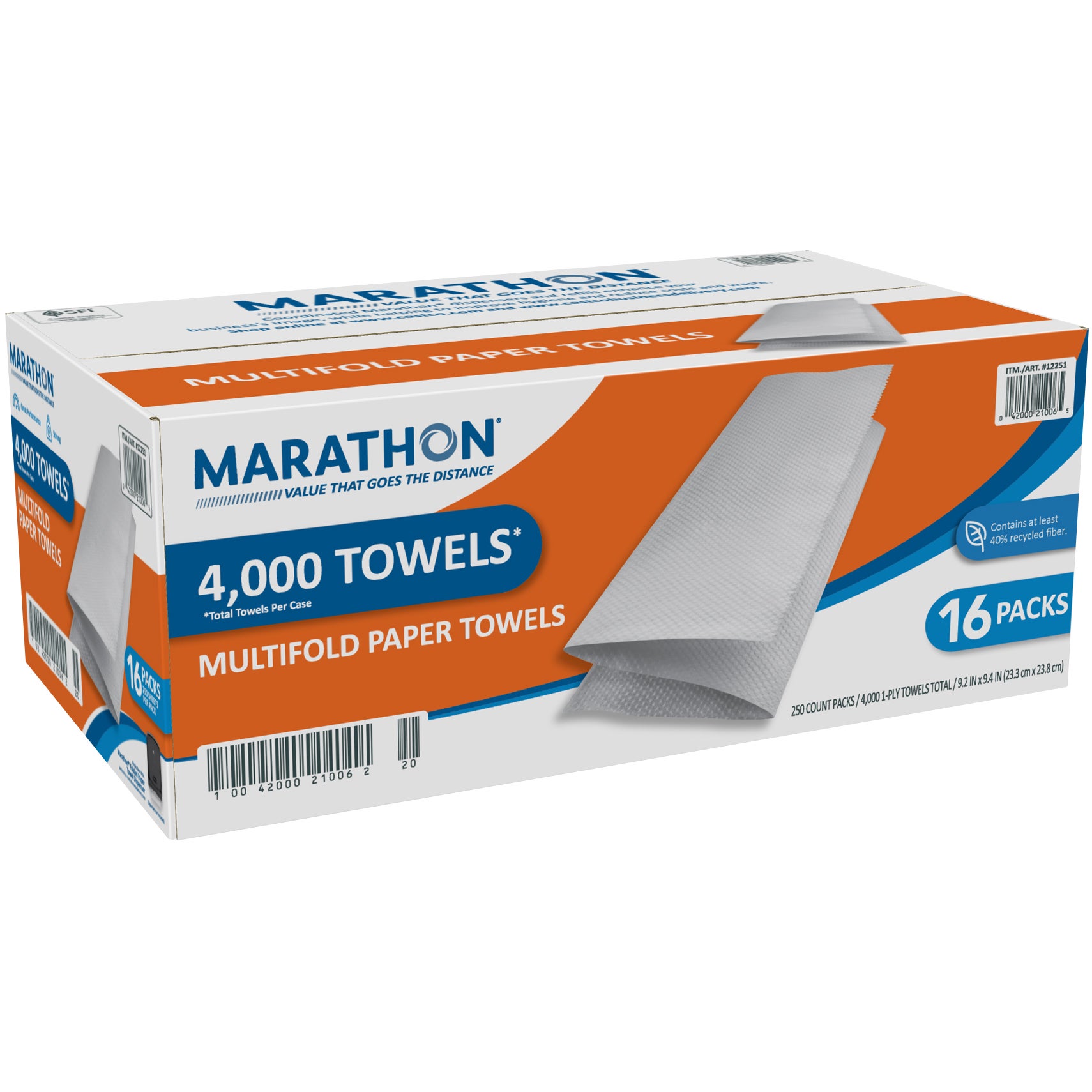 **Marathon** Multifold Paper Towels, 1-Ply, White, 4000 ct