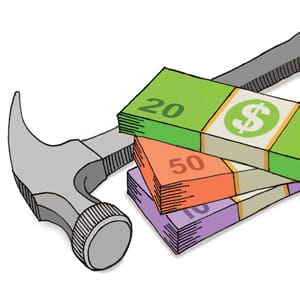 Hammer and money illustration