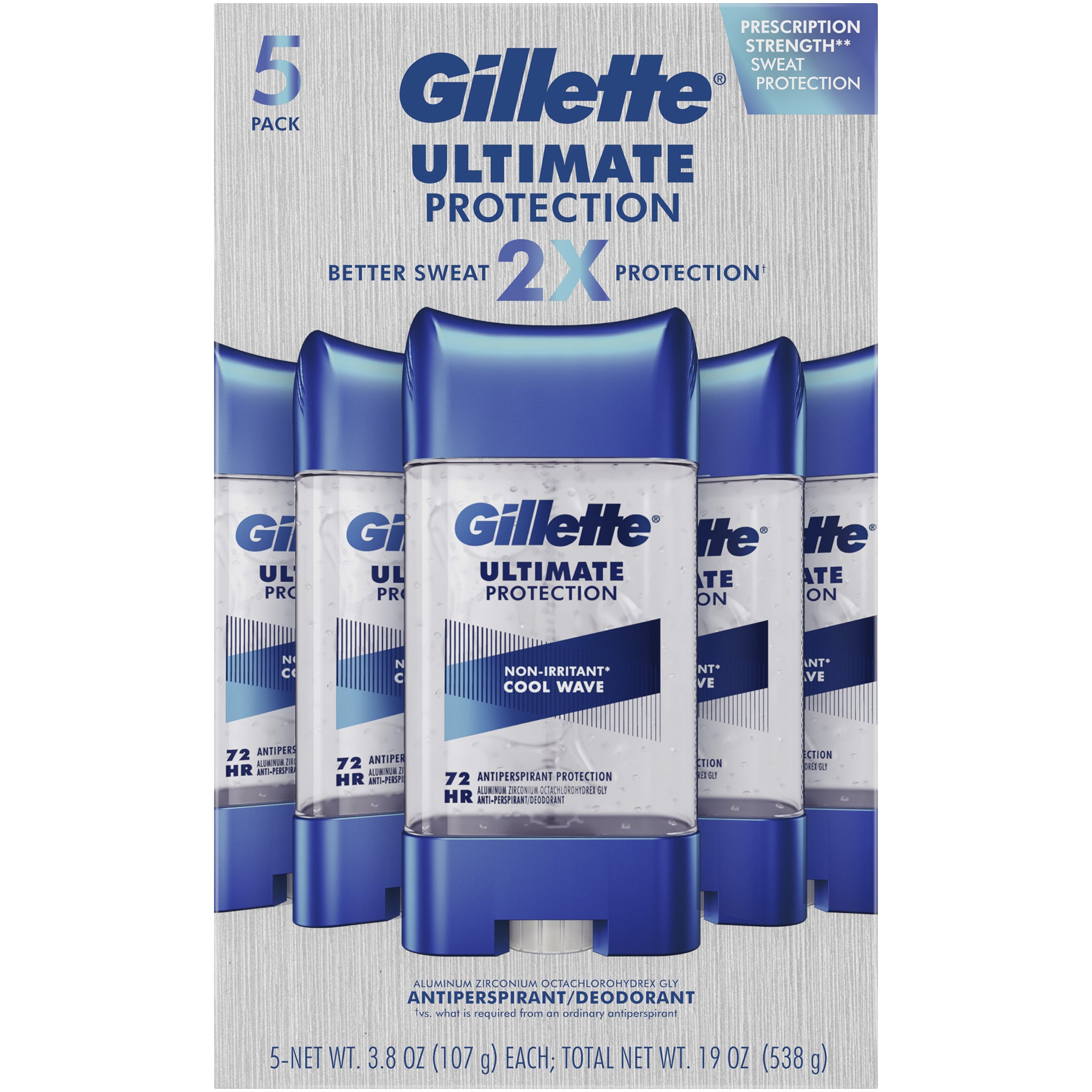 **Gillette** 6-in-1 Antiperspirant Deodorant, Ultimate Protection, Cool Wave, 3.8 oz, 5 ct