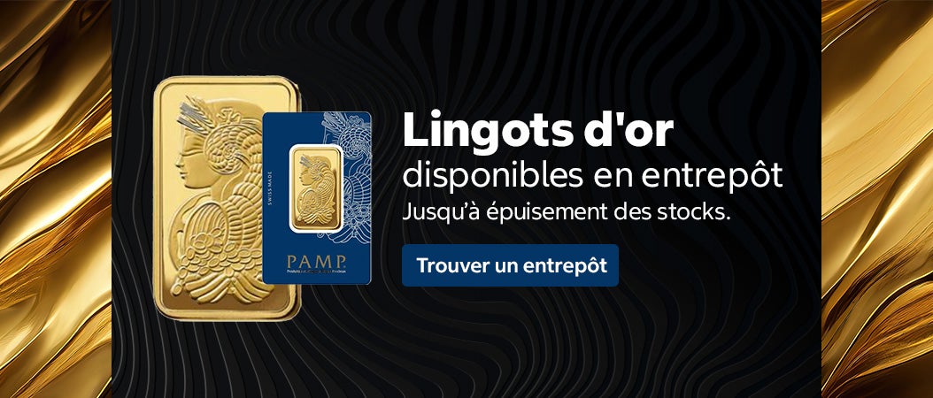 Lingots d'or disponibles en entrepôt. Jusqu’à épuisement des stocks. Trouver un entrepôt.