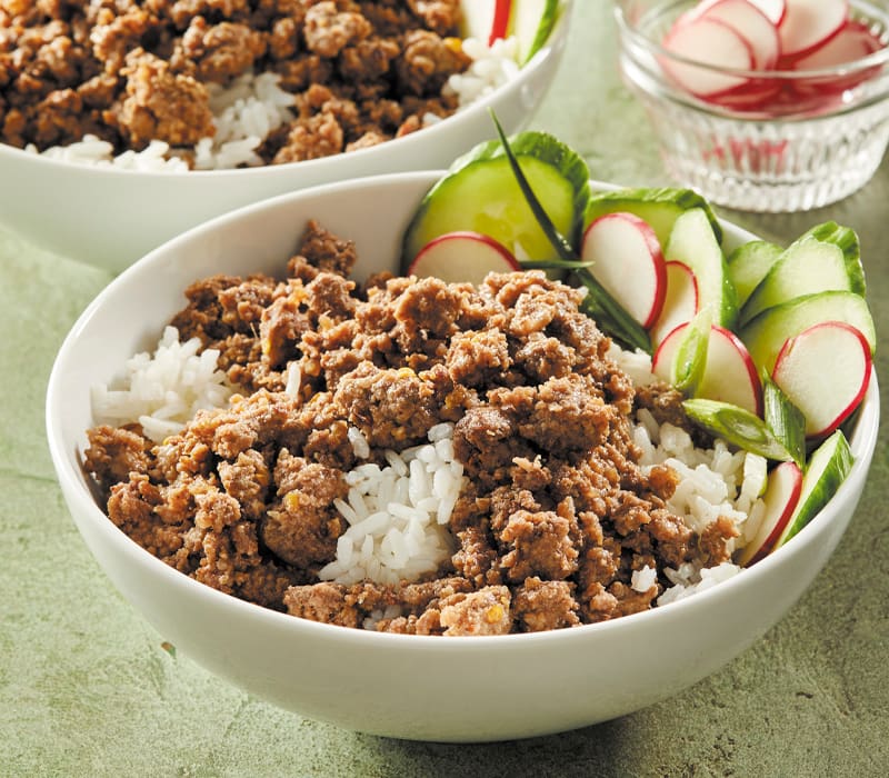 Sweet and Spicy Ground Beef Rice Bowls
