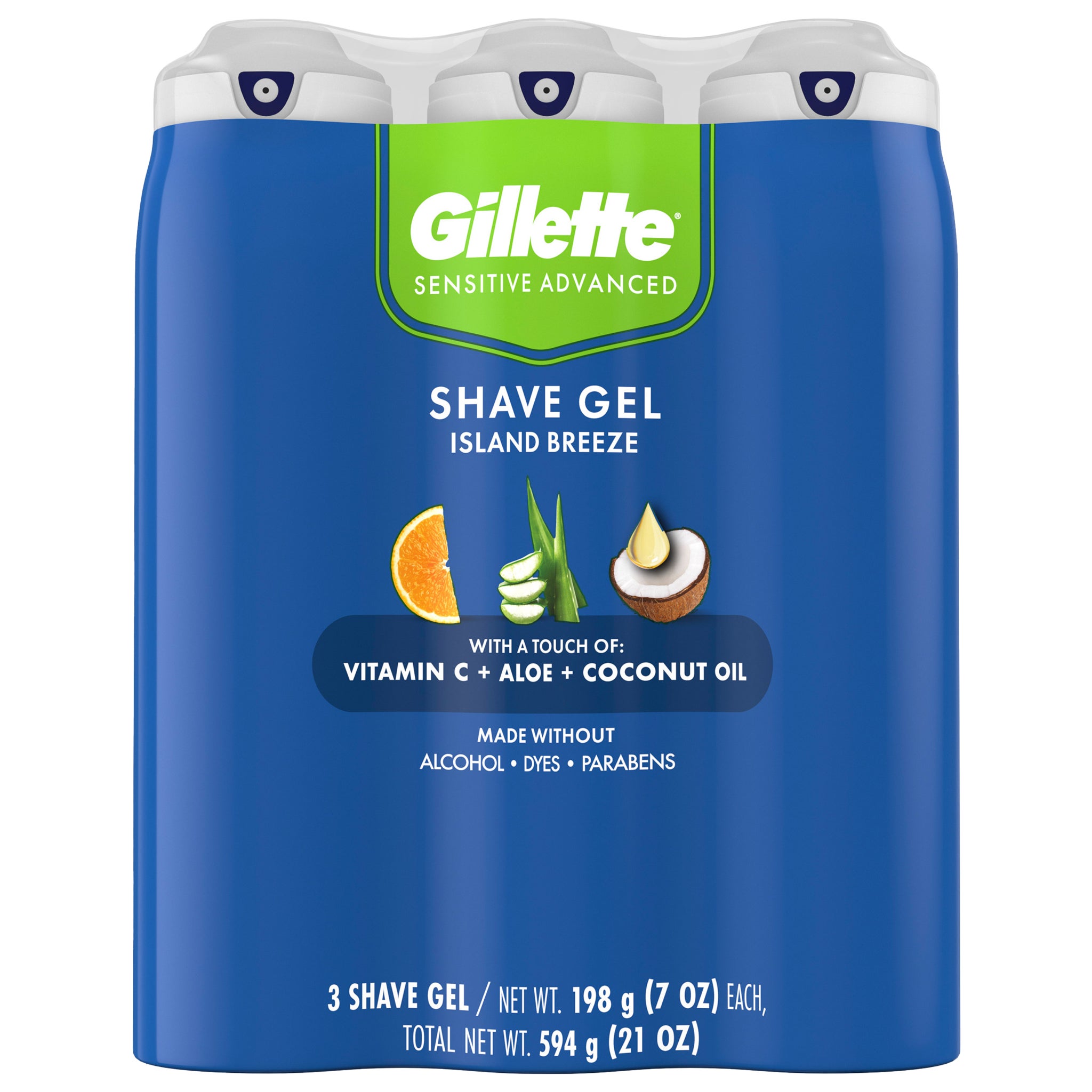 **Gillette Sensitive Advanced** Shave Gel, Island Breeze, 7 oz, 3 ct