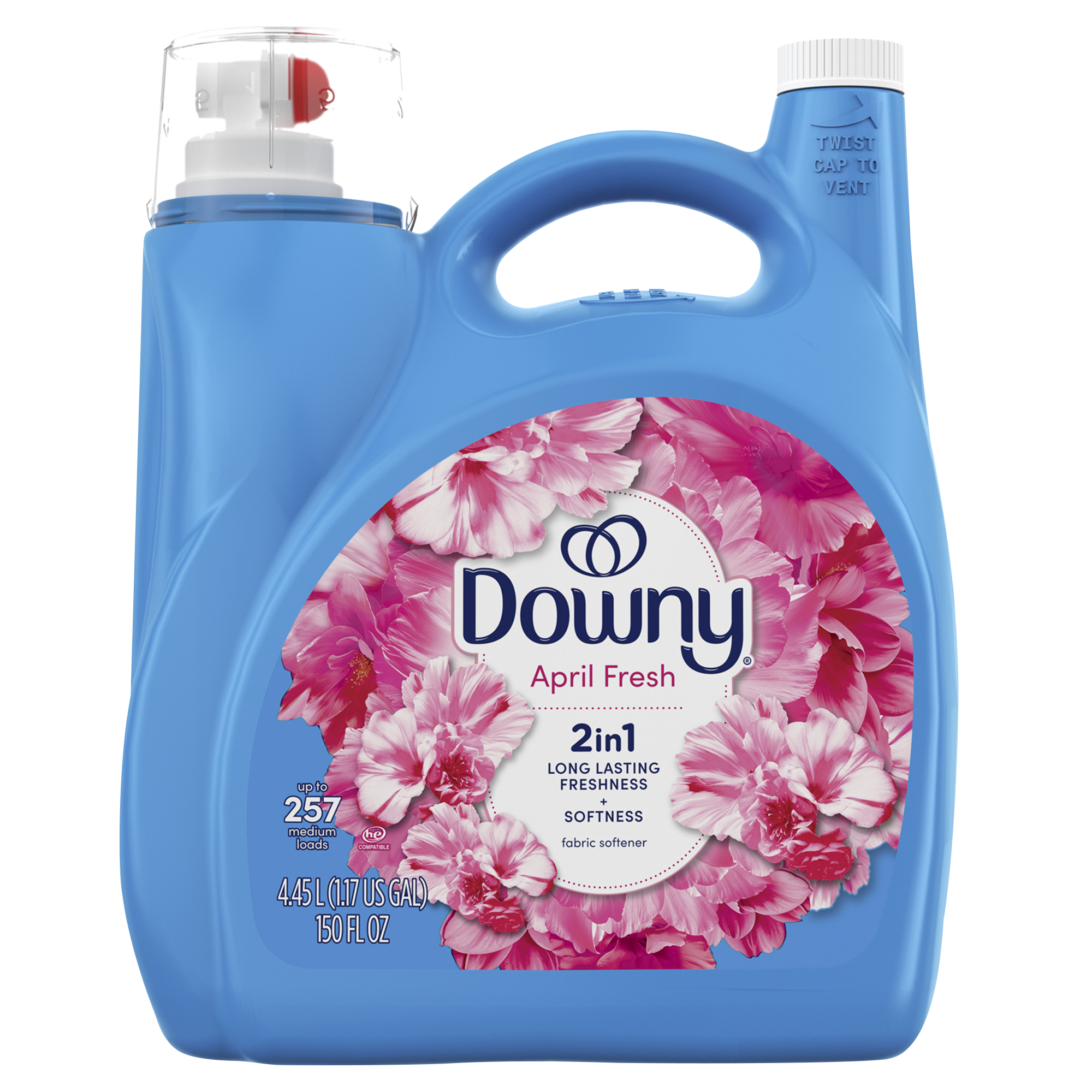 **Downy** 2-in-1 Liquid Fabric Softener, April Fresh Scent, 257 Loads, 150 fl oz