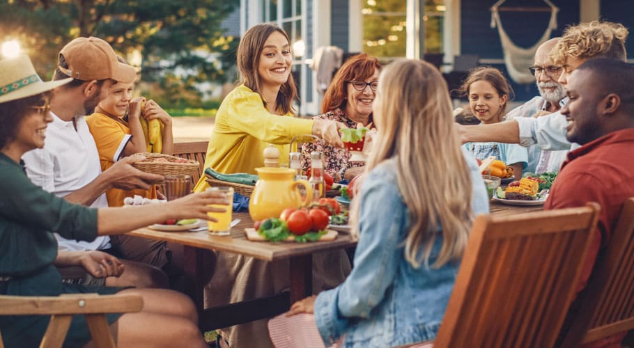 people eating dinner outside