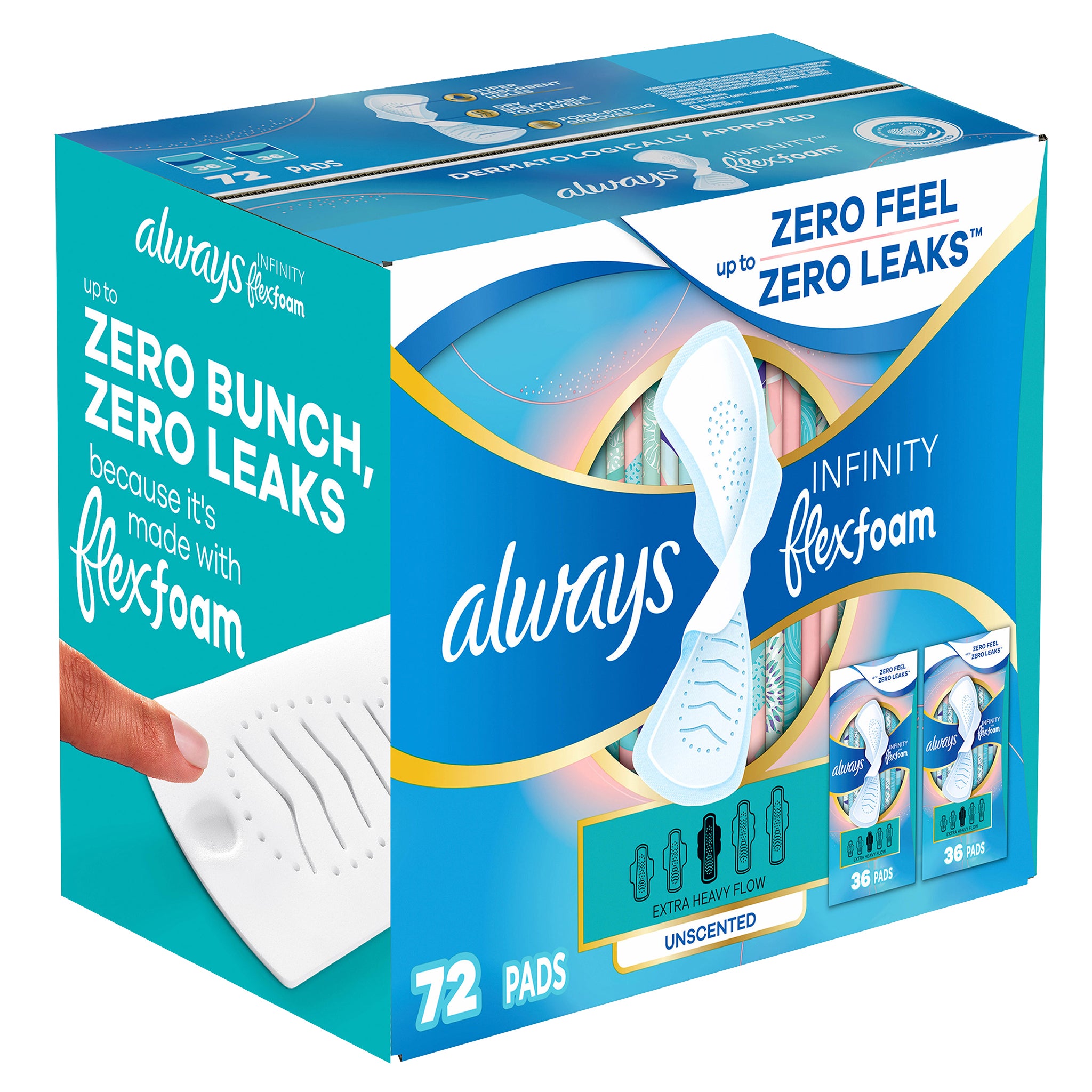 **Always** Infinity FlexFoam Pads with Wings, Extra Heavy Flow, Unscented, 72 ct **AND/OR** Ultra Thin Overnight Pads with Wings, Unscented, 76 ct