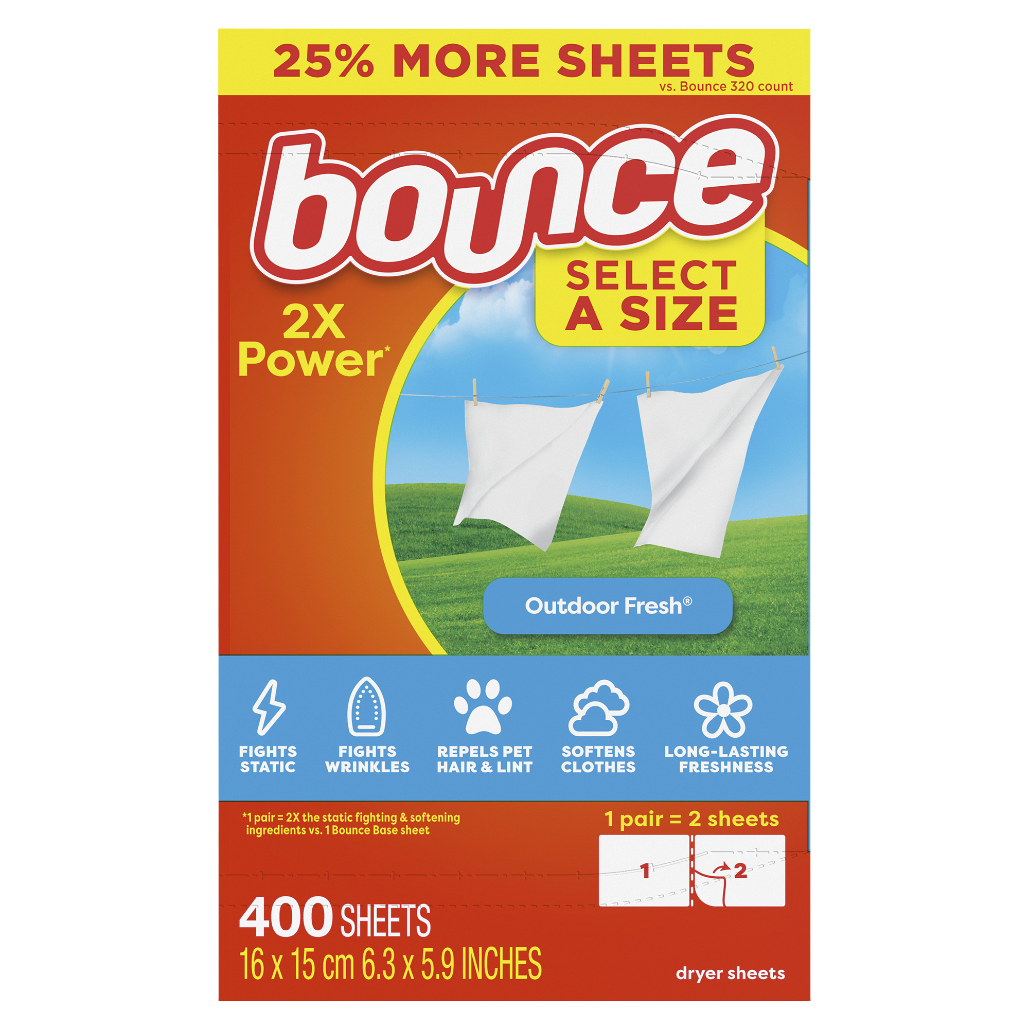 **Bounce** Fabric Softener Dryer Sheets, Select-a-Size, Outdoor Fresh Scent, 400 ct