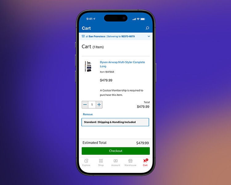Screenshot of someone adding a high priced item on the costco app to their cart
