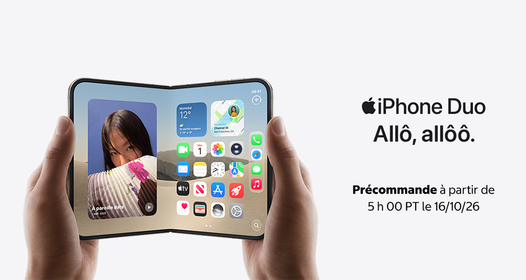 iphone duo. Précommande à partir de 5 h 00 PT le 16/10/26.