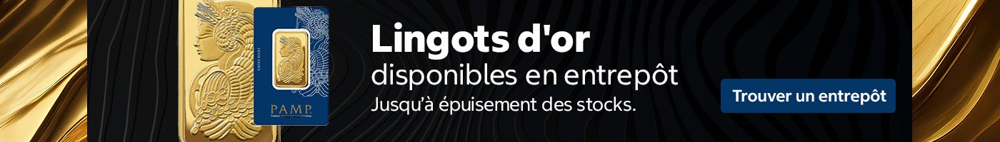 Lingots d'or disponibles en entrepôt. Jusqu’à épuisement des stocks. Trouver un entrepôt.