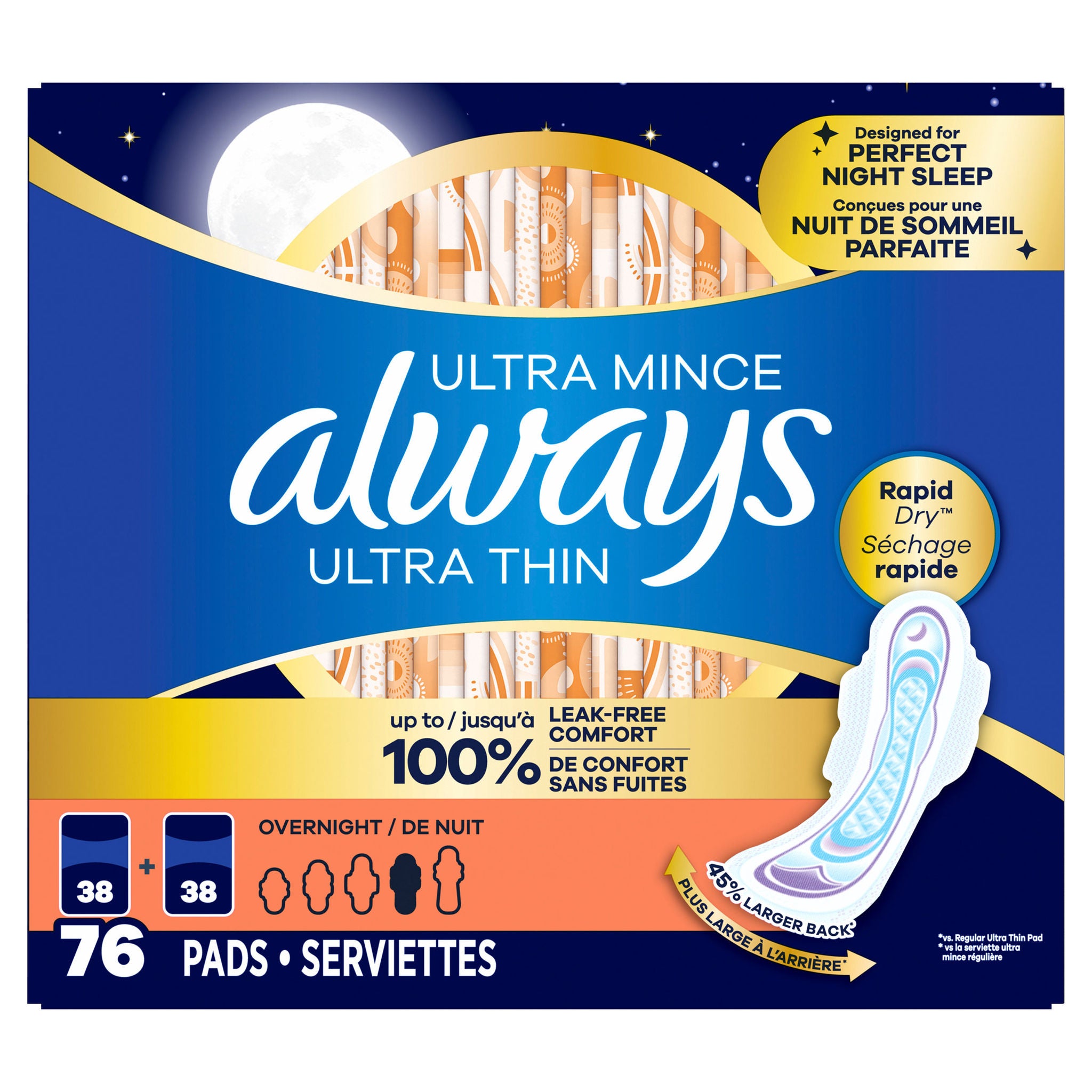 Serviettes hygiéniques de nuit avec ailes Ultra mince de Always