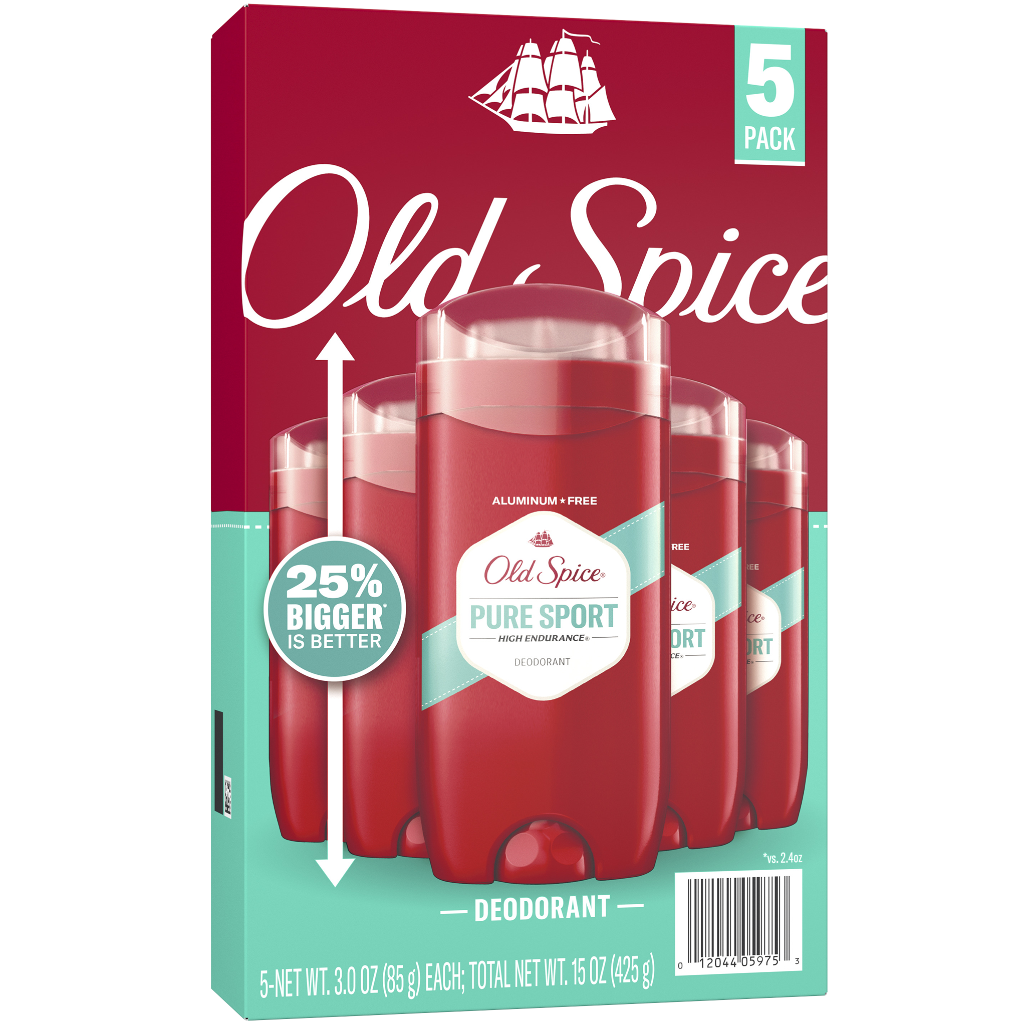 **Old Spice** Deodorant, High Endurance, Pure Sport, 3 oz, 5 ct