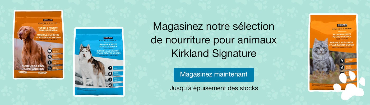 Magasinez notre sélection de nourriture pour animaux Kirkland Signature Magasinez maintenant Jusqu’à épuisement des stocks