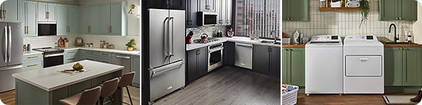 3 images of kitchens showcasing their appliances