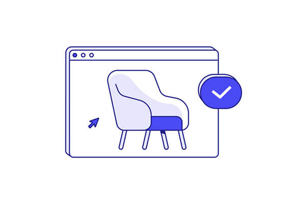 A drawing of a chair in a browser window, with a cursor clicking on it