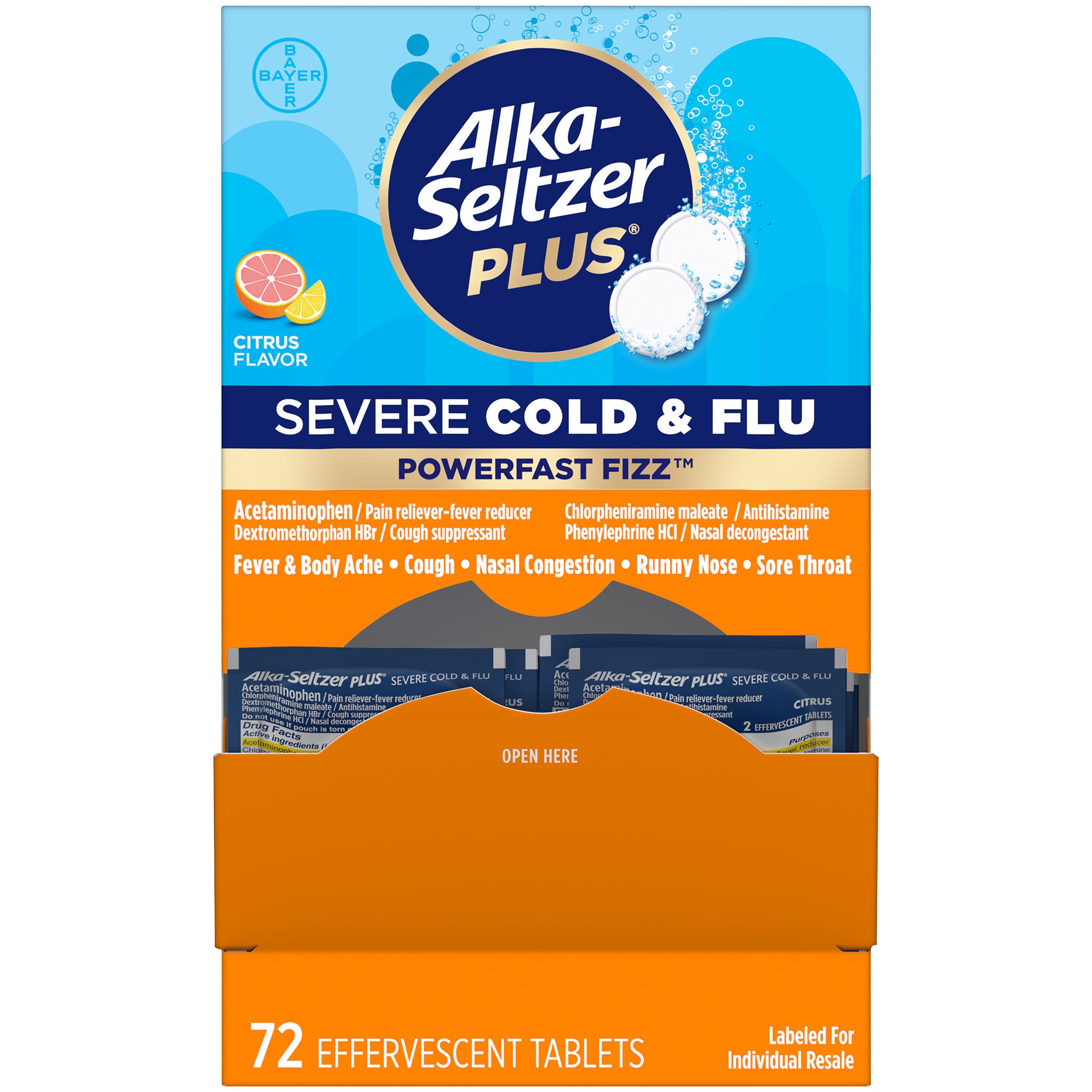 **Alka-Seltzer Plus** Severe Cold & Flu Tablets, PowerFast Fizz, Citrus, 2 Tablets, 36 ct