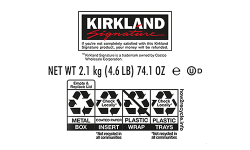 How2Recycle® labeling on Kirkland Signature packaging