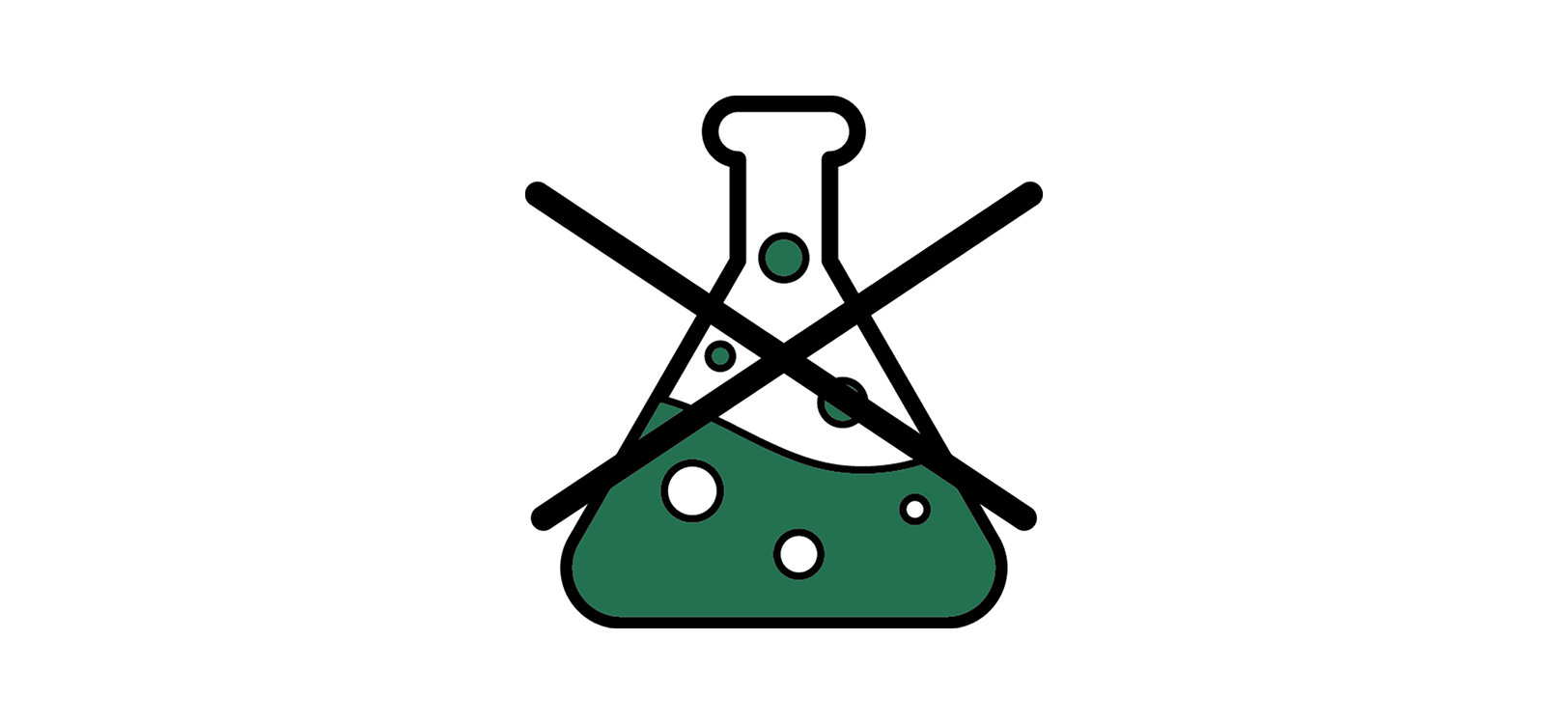 Graphic icon of a chemical beaker that is crossed out.