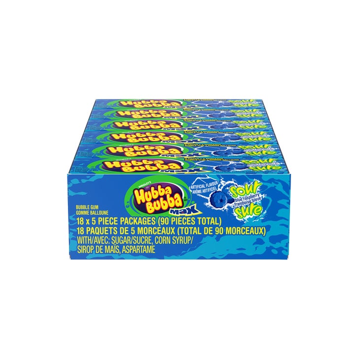 Costco Raspberry Buble Hubba Bubba Max Sour Blue Raspberry, 18 packs of 5 | Costco