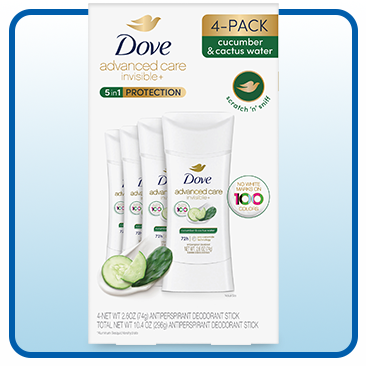 Dove Advanced Care Invisible+ Deodorant, 2.6 oz, 4-Pack