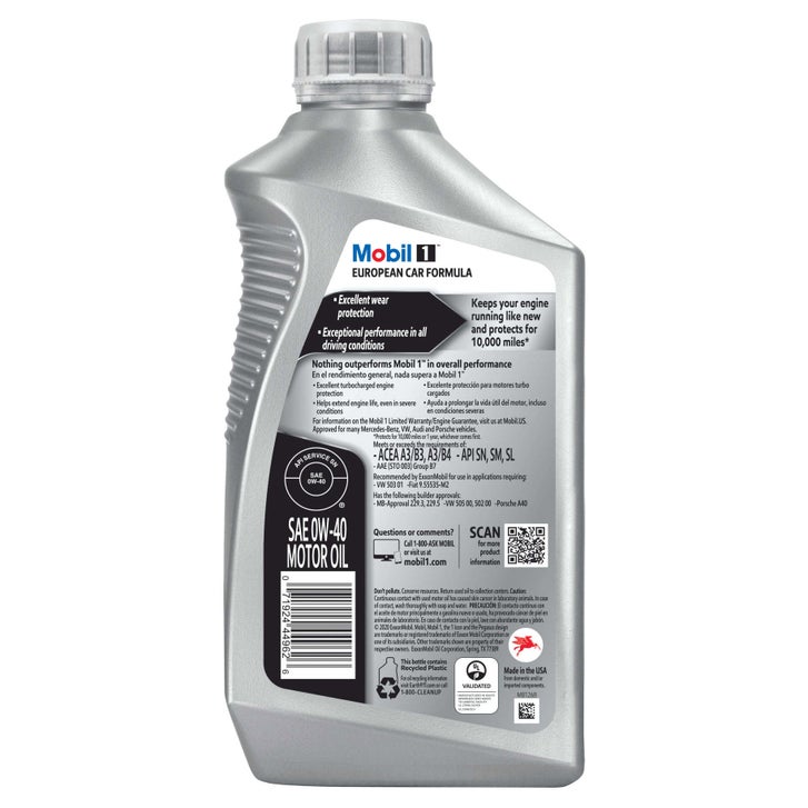 Mobil 1 0W-40 Full Synthetic Motor Oil, 1-Quart, 6-pack | Costco