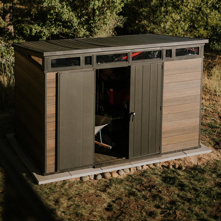 Keter Signature Collection 11x7 Modern Outdoor Storage Shed Walnut
