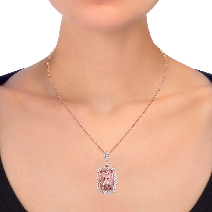 Morganite and Diamond 18kt Rose Gold Pendant | Costco