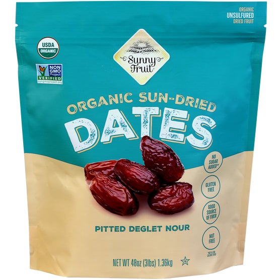 Sunny Fruit Organic Sun-Dried Dates, Pitted Deglet Nour, 48 oz