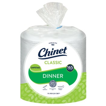 Chinet Classic 10-3/8" Dinner Paper Plate, White, 165 ct
