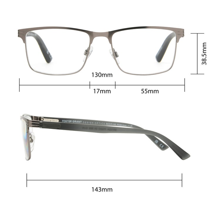 Design Optics by Foster Grant #668 Metal Square Reading Glasses, 3