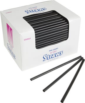 Comet 8" Plastic Fat Straw, Black, 800 ct