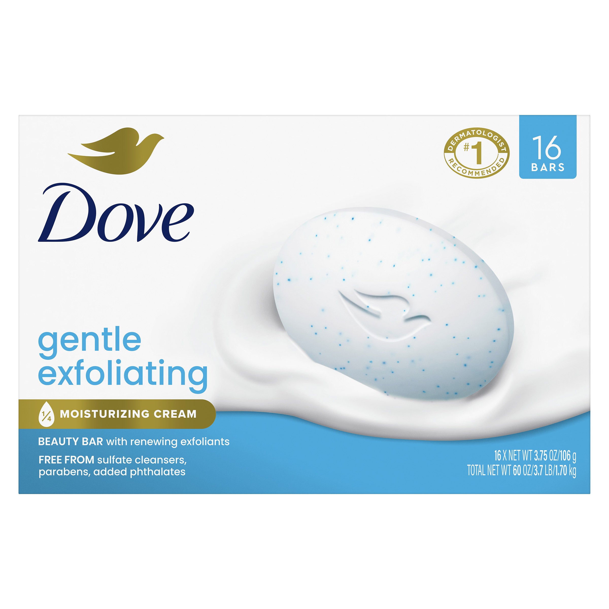 Dove Moisturizing Beauty Bar Soap Gentle Exfoliating, 3.75 oz, 16