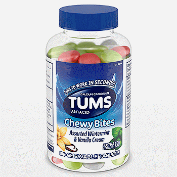 TUMS Antacid Chewy Bites Assorted Wintermint and Vanilla Cream, 108 Chewable Tablets