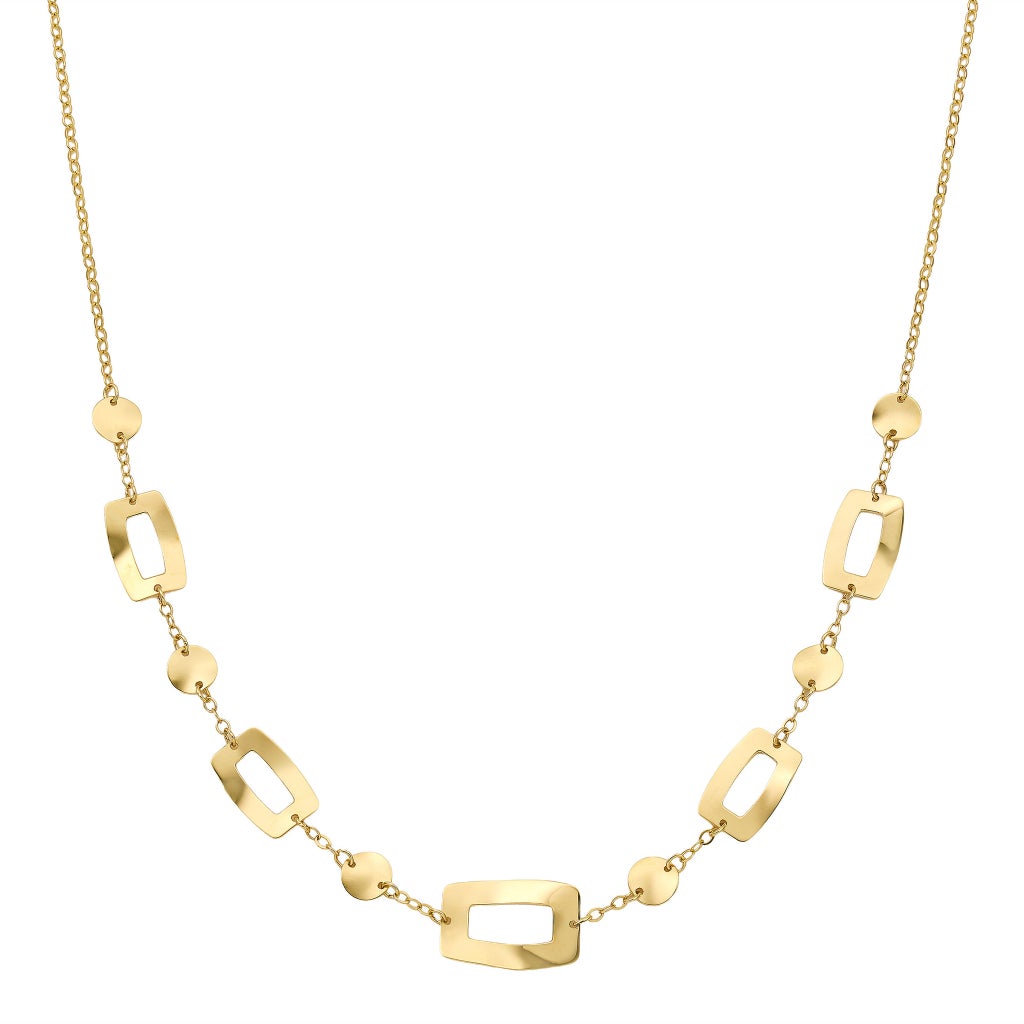 Hammered Finish Rectangle Station Necklace in Yellow Gold | Costco