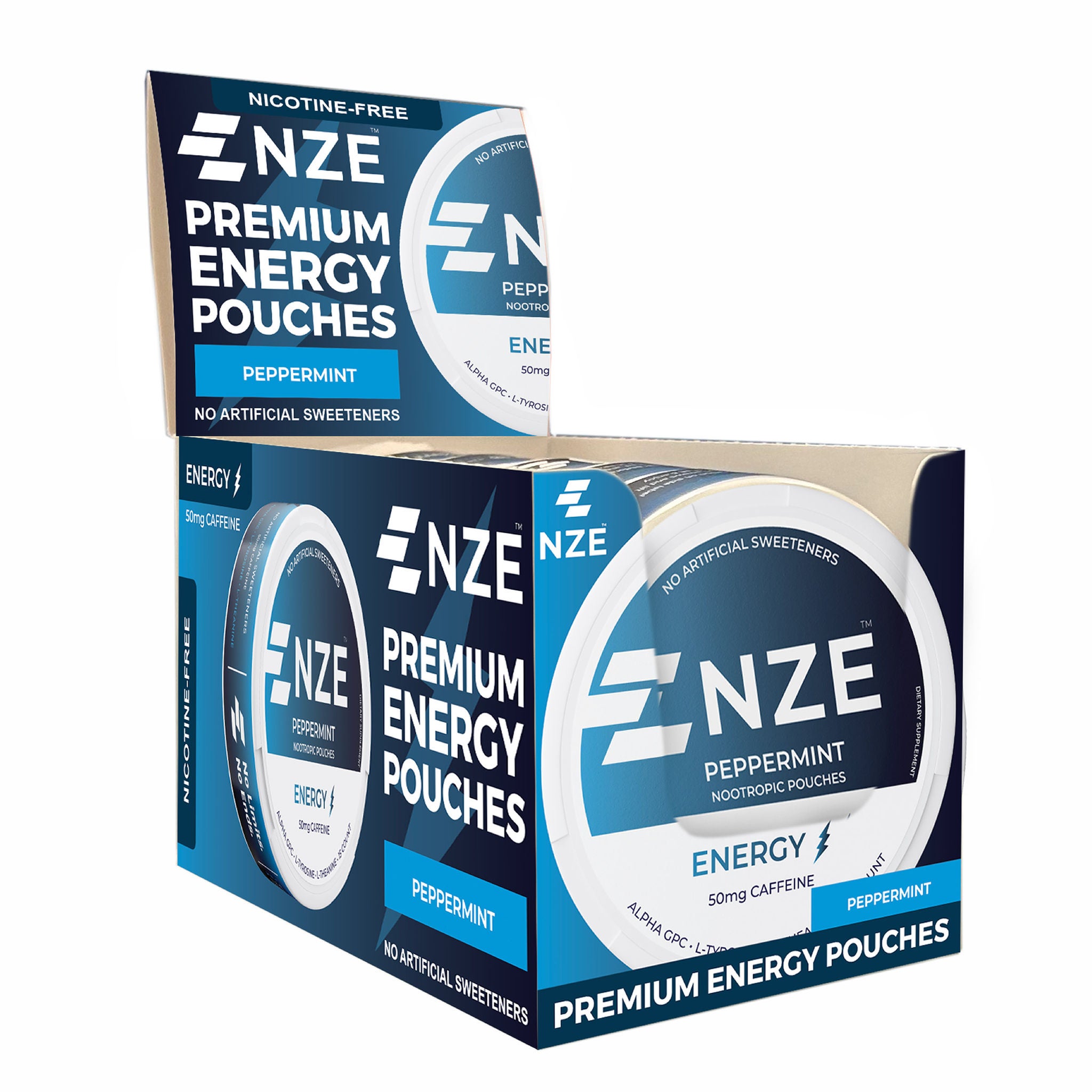NZE Premium Energy Pouches, Peppermint, 15 Pouches per Can, 6