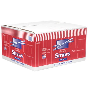 Comet 7-3/4'' Plastic Jumbo Straw, Clear, 3000 ct