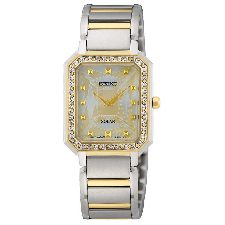 Seiko Solar Ladies Watch Two-Tone Bracelet White Dial Date Window New Crystal Amazon.com: SEIKO SUT068 Watch for Women - Diamond  main image 2
