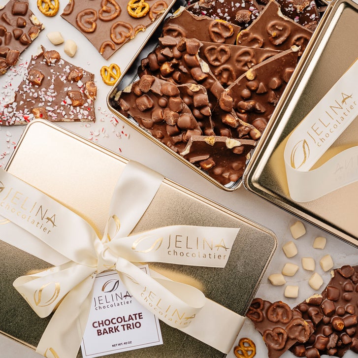Jelina Chocolatier Handcrafted Chocolate Bark Trio Tower, 2.5 lbs