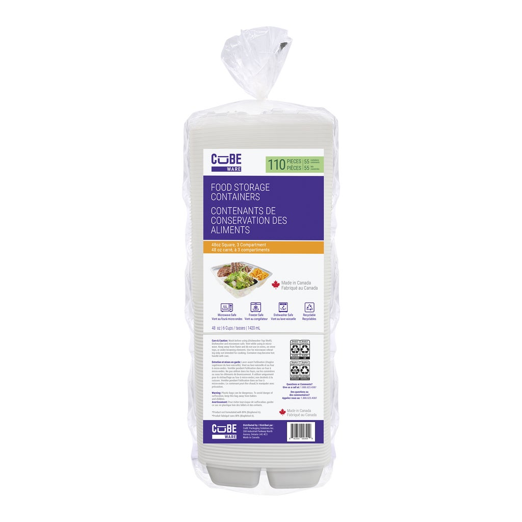 Cubeware 48oz 3-Compartment Container, Pack of 55 | Costco