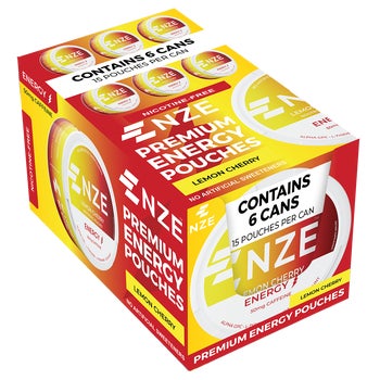NZE Premium Energy Pouches, Lemon Cherry, 15 pouches per can, 6 ct