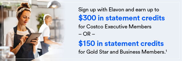 a woman holding a tablet - Sign up with Elavon and earn $300 or $150 in statement credits