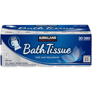 Kirkland Signature Bath Tissue, 2-Ply, 4.5" x 4", 380 Sheets, 30 ct